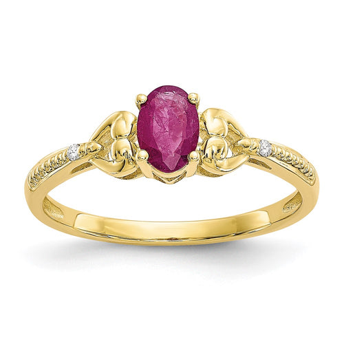 10k 6x4mm Oval July/ Ruby and Diamond Ring