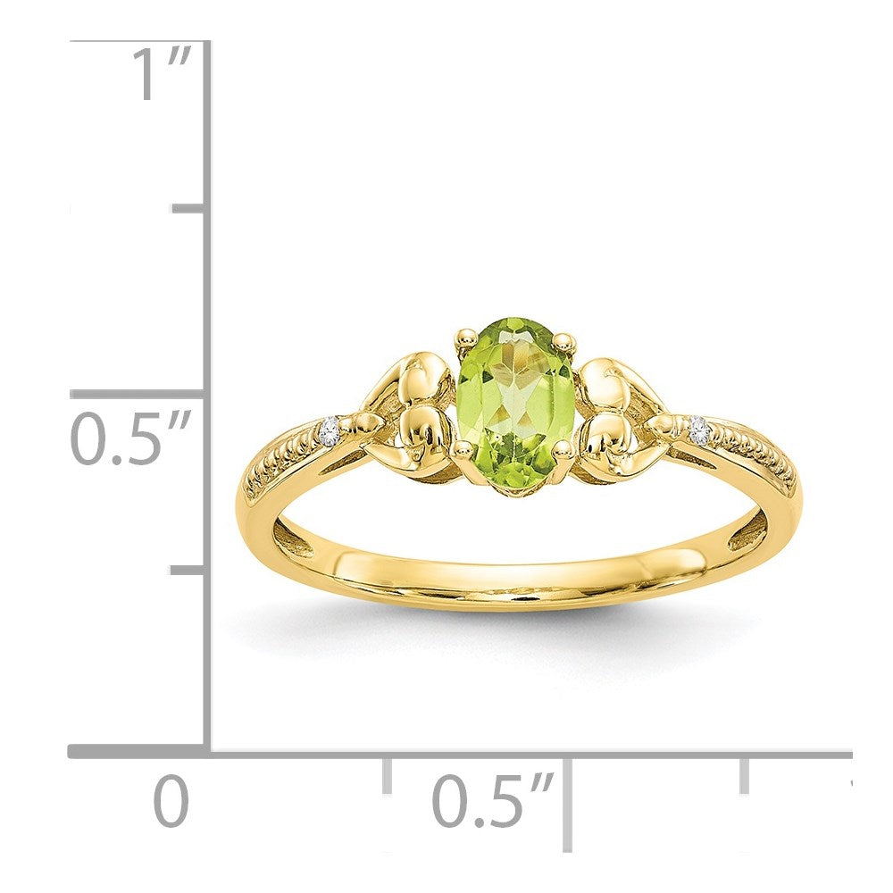 10k 6x4mm Oval August/ Peridot and Diamond Ring