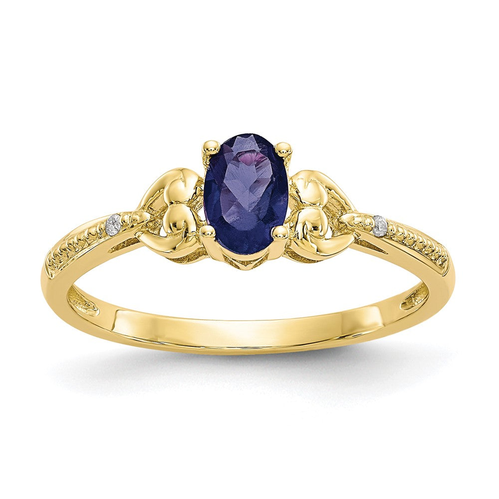 10k 6x4mm Oval September/ Sapphire and Diamond Ring