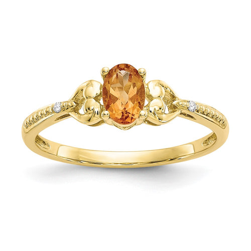 10k 6x4mm Oval November/ Citrine and Diamond Ring