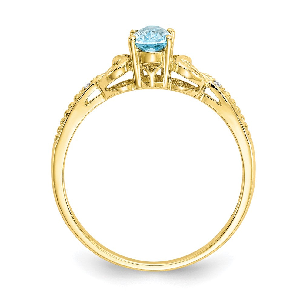 10k 6x4mm Oval December/ Light Swiss Blue Topaz and Diamond Ring