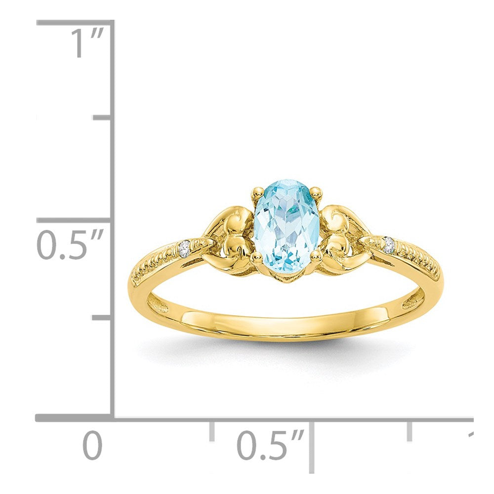 10k 6x4mm Oval December/ Light Swiss Blue Topaz and Diamond Ring