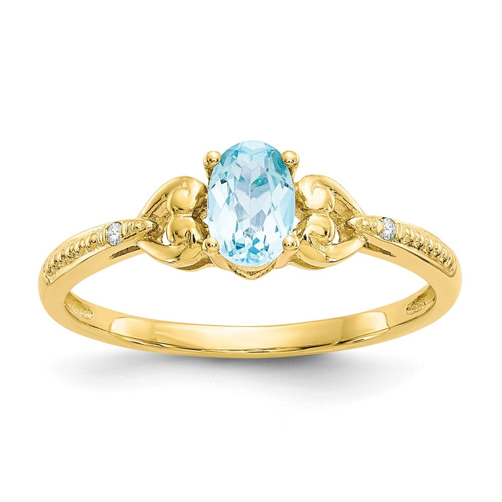 10k 6x4mm Oval December/ Light Swiss Blue Topaz and Diamond Ring