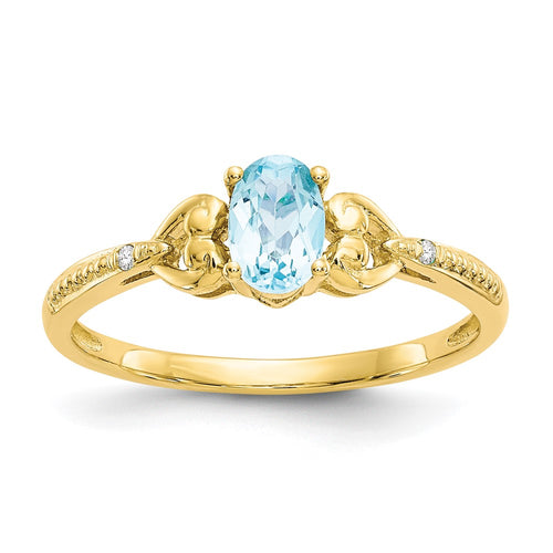 10k 6x4mm Oval December/ Light Swiss Blue Topaz and Diamond Ring