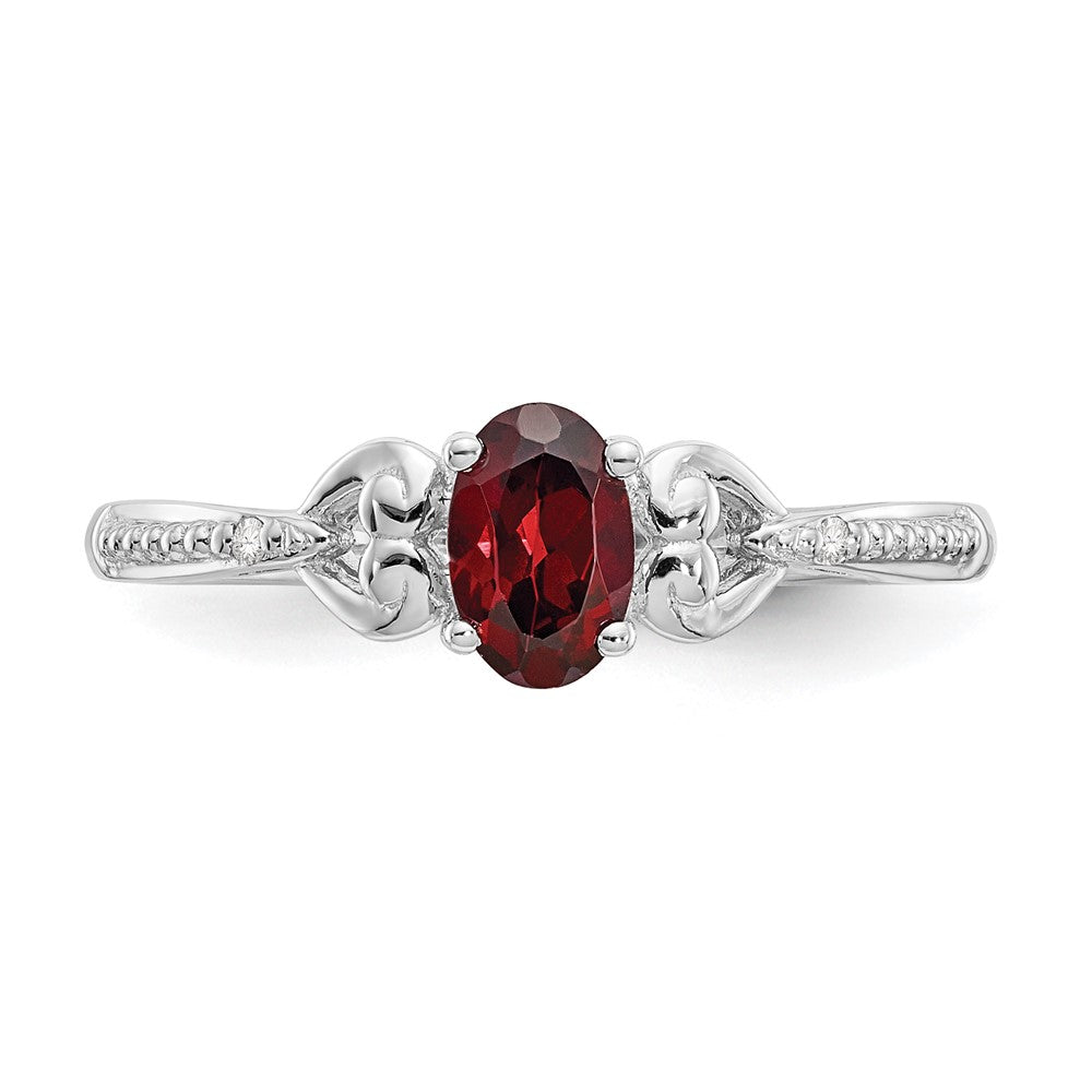 10k White Gold 6x4mm Oval January/ Garnet and Diamond Ring