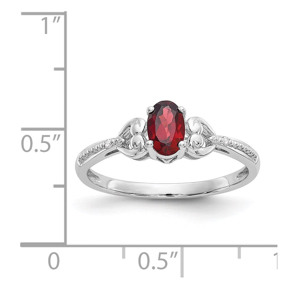 10k White Gold 6x4mm Oval January/ Garnet and Diamond Ring