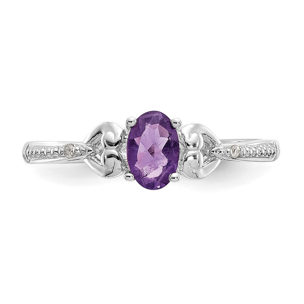 10k White Gold 6x4mm Oval February/ Amethyst and Diamond Ring