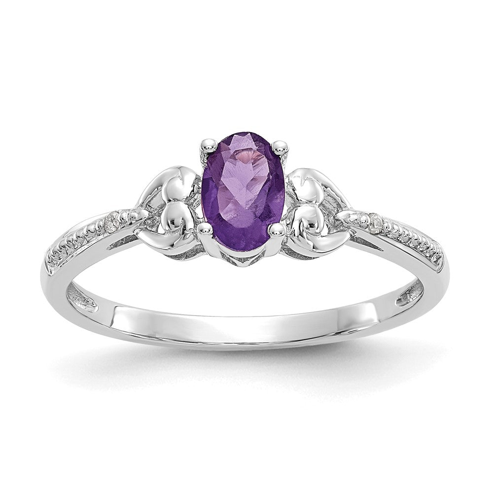 10k White Gold 6x4mm Oval February/ Amethyst and Diamond Ring