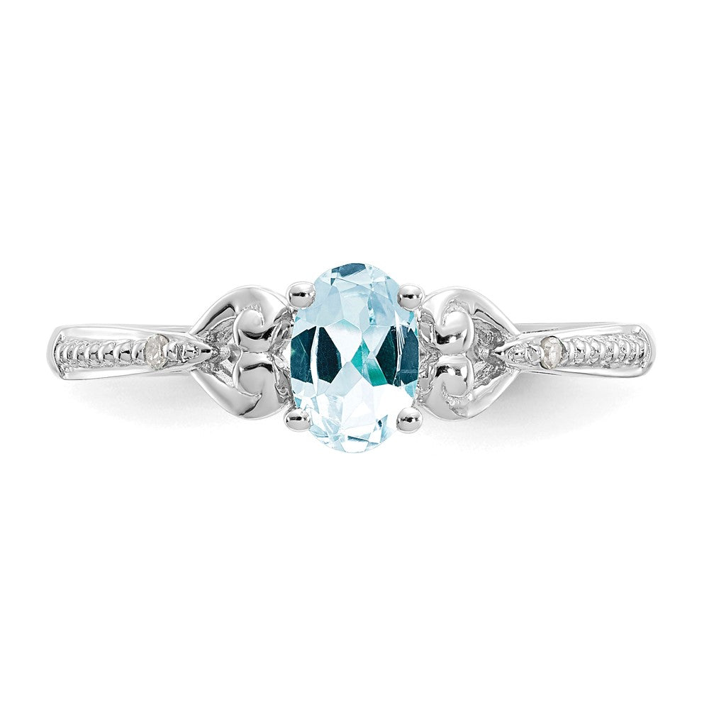 10k White Gold 6x4mm Oval March/ Aquamarine and Diamond Ring