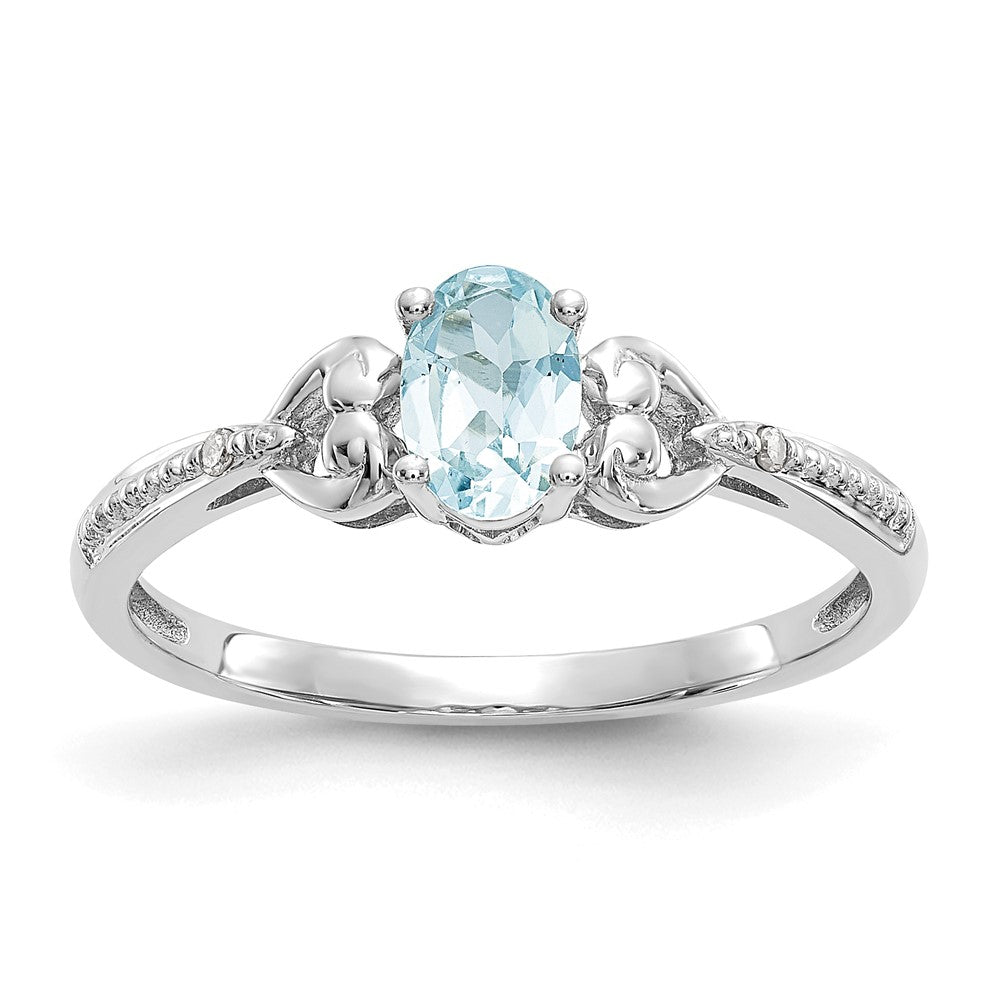 10k White Gold 6x4mm Oval March/ Aquamarine and Diamond Ring