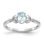 10k White Gold 6x4mm Oval March/ Aquamarine and Diamond Ring