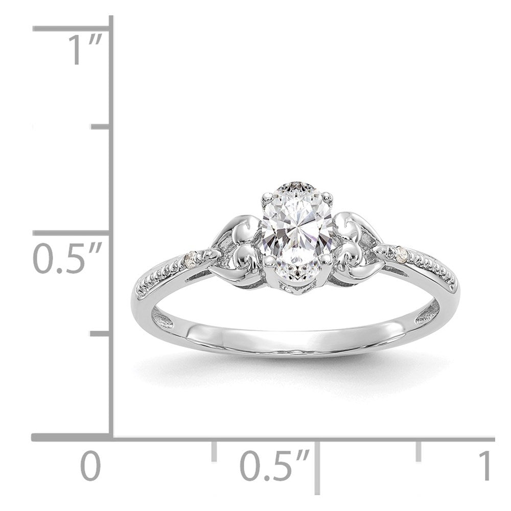 10k White Gold 6x4mm Oval April/ White Topaz and Diamond Ring