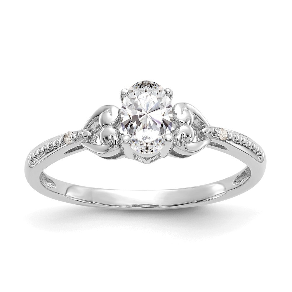 10k White Gold 6x4mm Oval April/ White Topaz and Diamond Ring