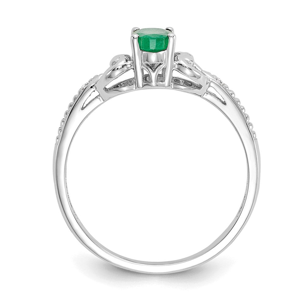 10k White Gold 6x4mm Oval May/ Emerald and Diamond Ring