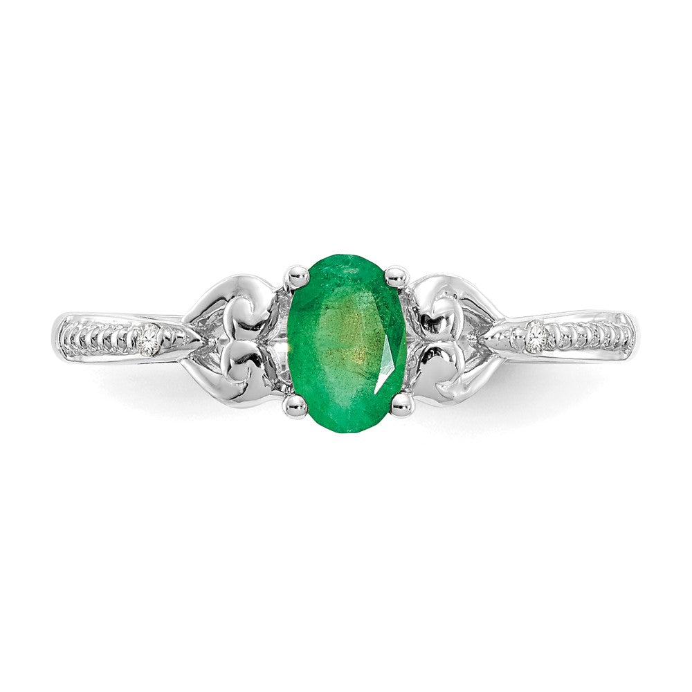 10k White Gold 6x4mm Oval May/ Emerald and Diamond Ring