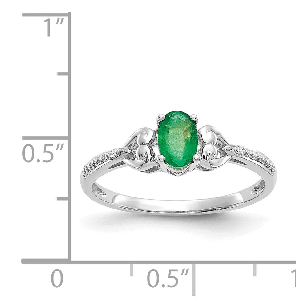 10k White Gold 6x4mm Oval May/ Emerald and Diamond Ring