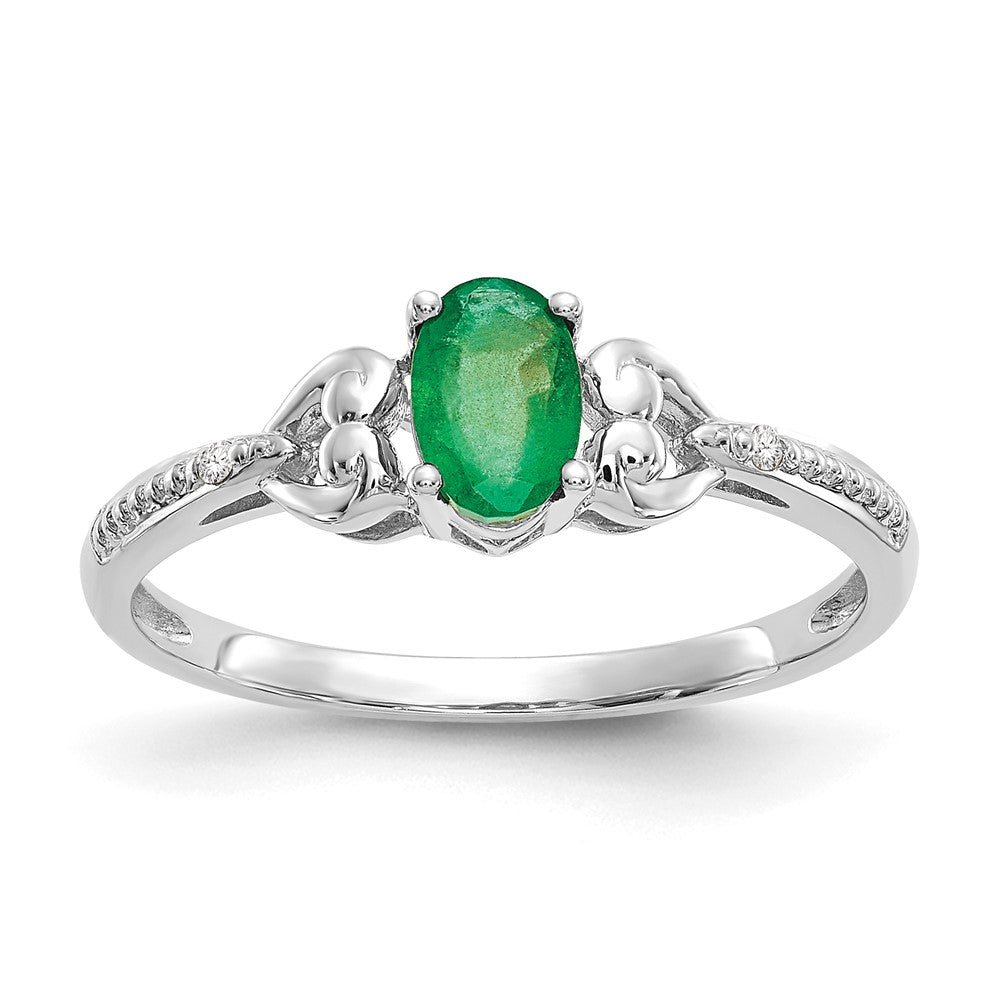10k White Gold 6x4mm Oval May/ Emerald and Diamond Ring