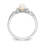 10k White Gold 4.5mm Round June/ Freshwater Cultured Pearl and Diamond Ring