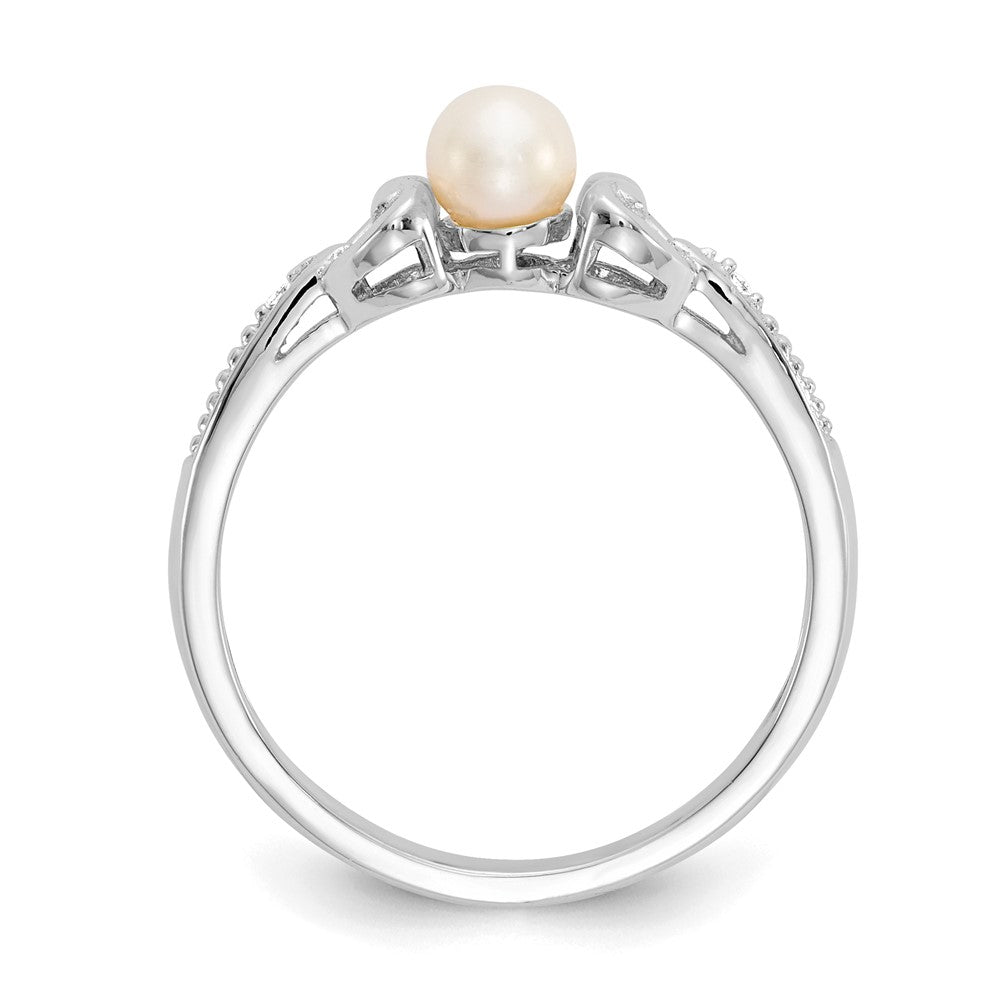 10k White Gold 4.5mm Round June/ Freshwater Cultured Pearl and Diamond Ring