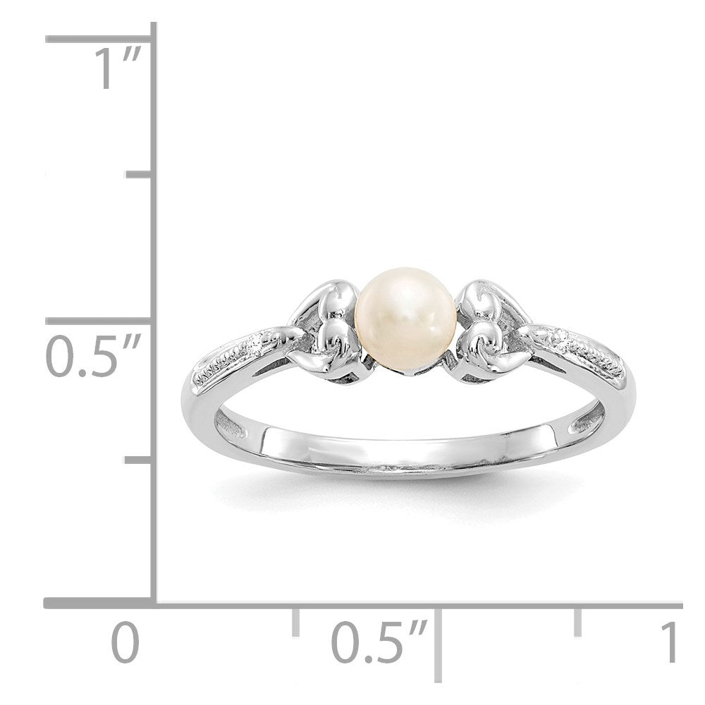 10k White Gold 4.5mm Round June/ Freshwater Cultured Pearl and Diamond Ring