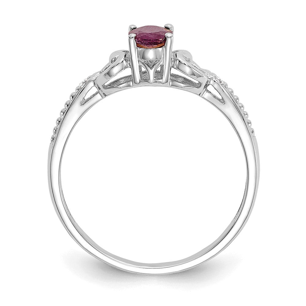 10k White Gold 6x4mm Oval July/ Ruby and Diamond Ring