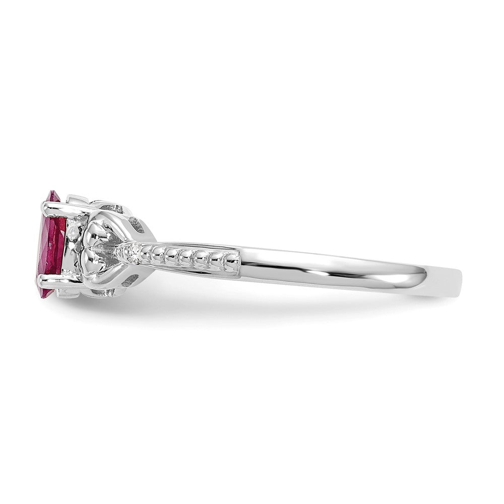 10k White Gold 6x4mm Oval July/ Ruby and Diamond Ring