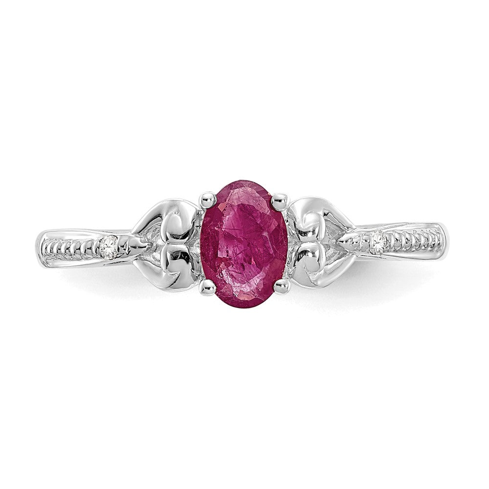 10k White Gold 6x4mm Oval July/ Ruby and Diamond Ring