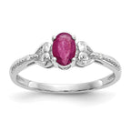 10k White Gold 6x4mm Oval July/ Ruby and Diamond Ring
