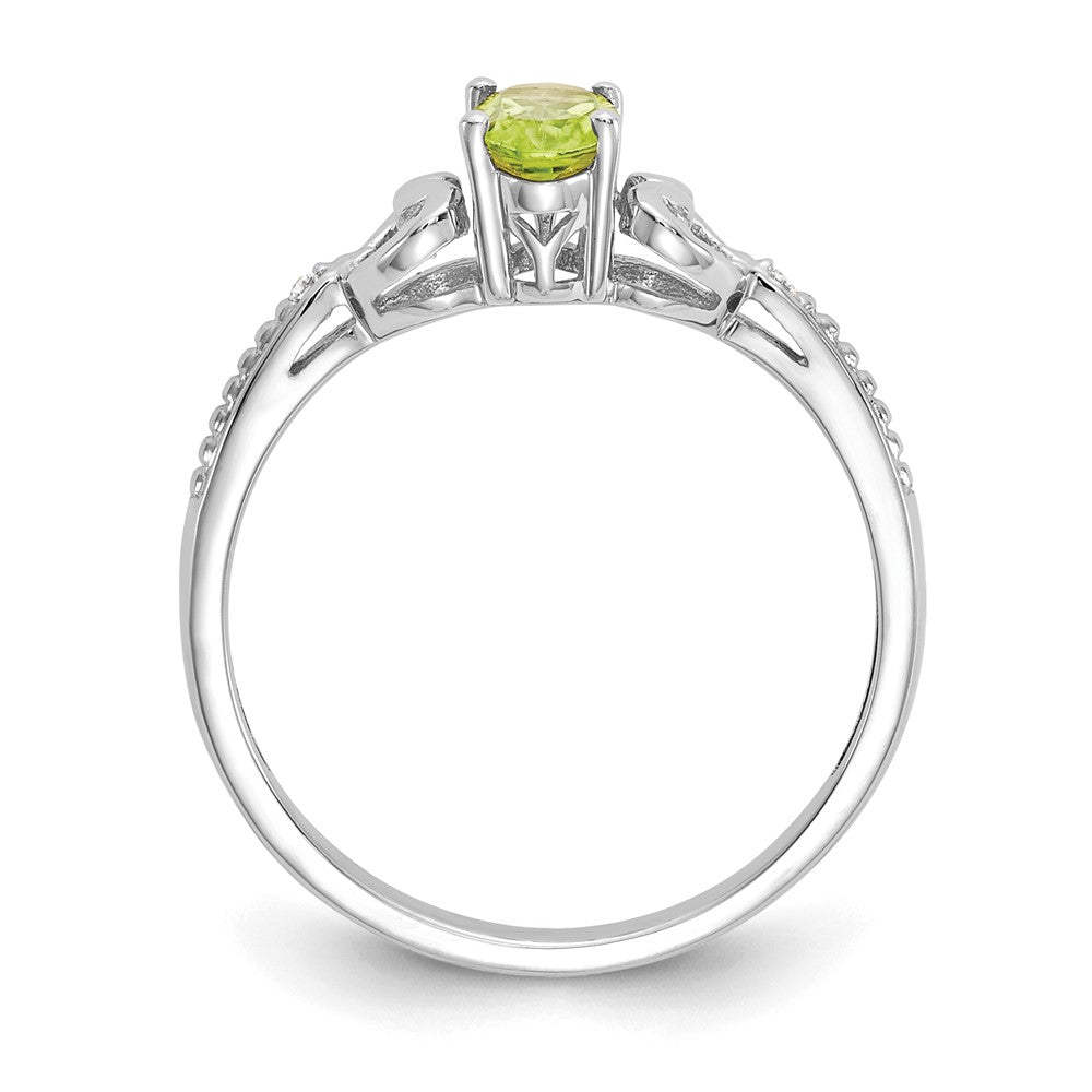 10k White Gold 6x4mm Oval August/ Peridot and Diamond Ring