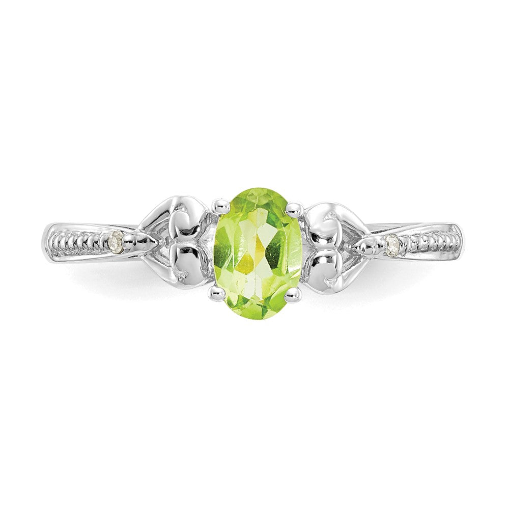 10k White Gold 6x4mm Oval August/ Peridot and Diamond Ring