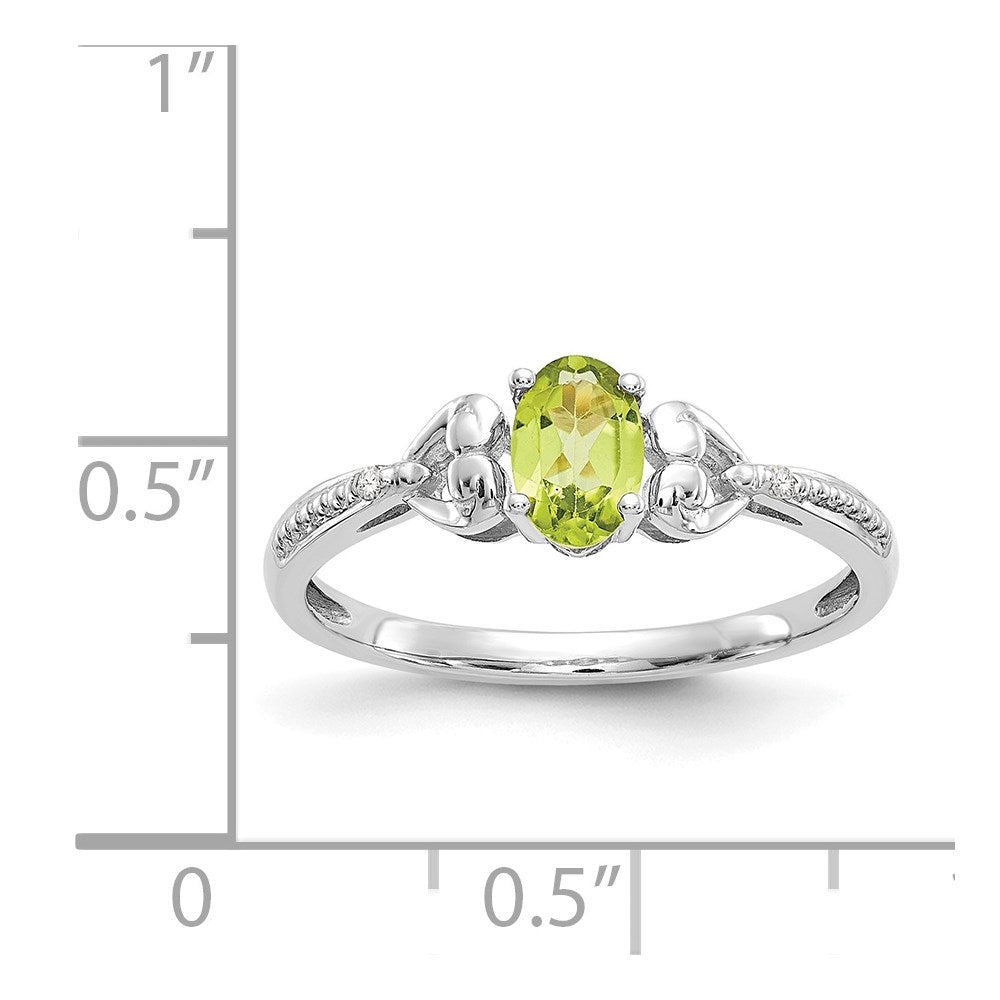 10k White Gold 6x4mm Oval August/ Peridot and Diamond Ring