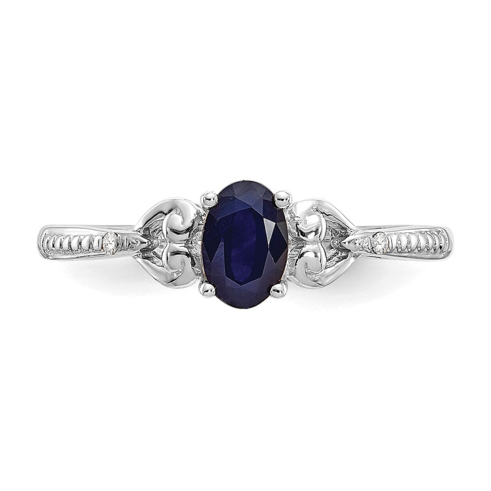 10k White Gold 6x4mm Oval September/ Sapphire and Diamond Ring