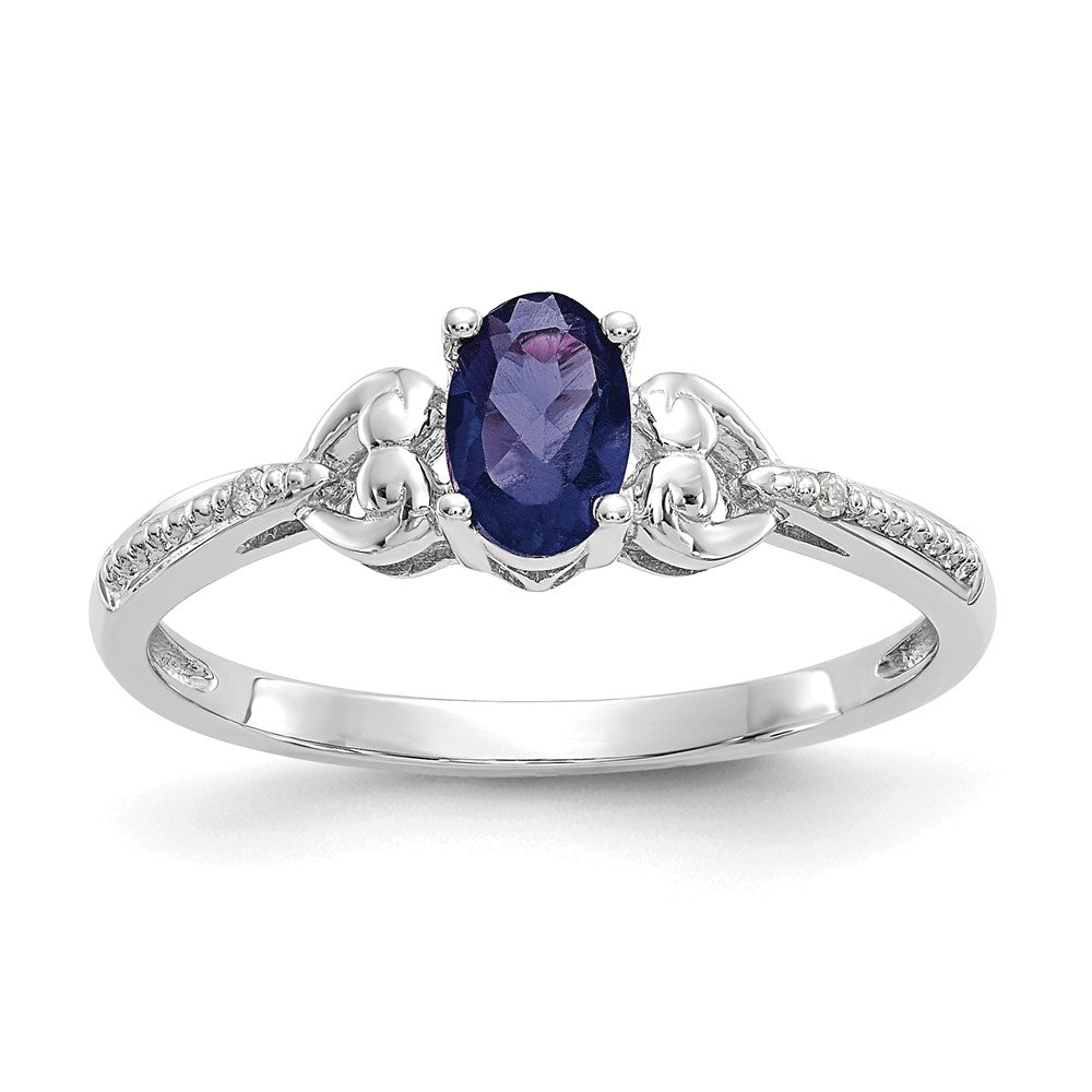10k White Gold 6x4mm Oval September/ Sapphire and Diamond Ring