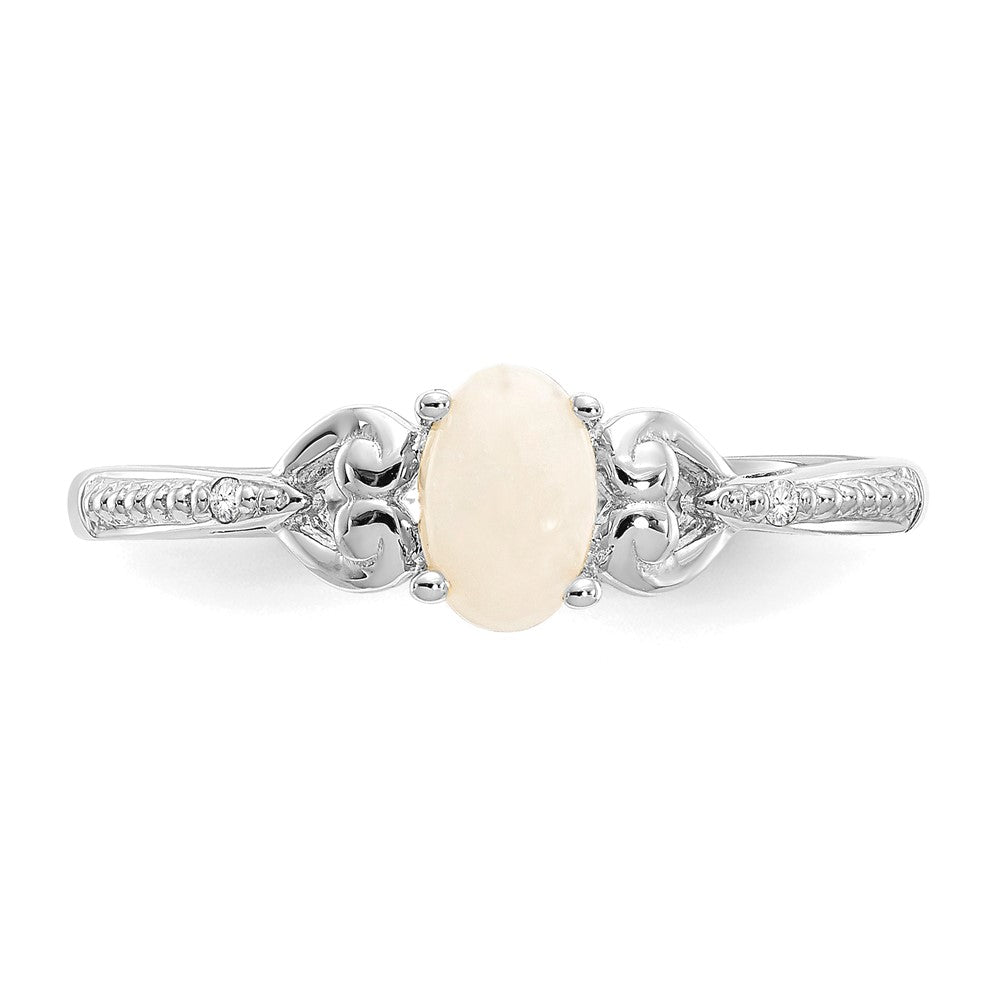 10k White Gold 6x4mm Oval October/ Opal and Diamond Ring