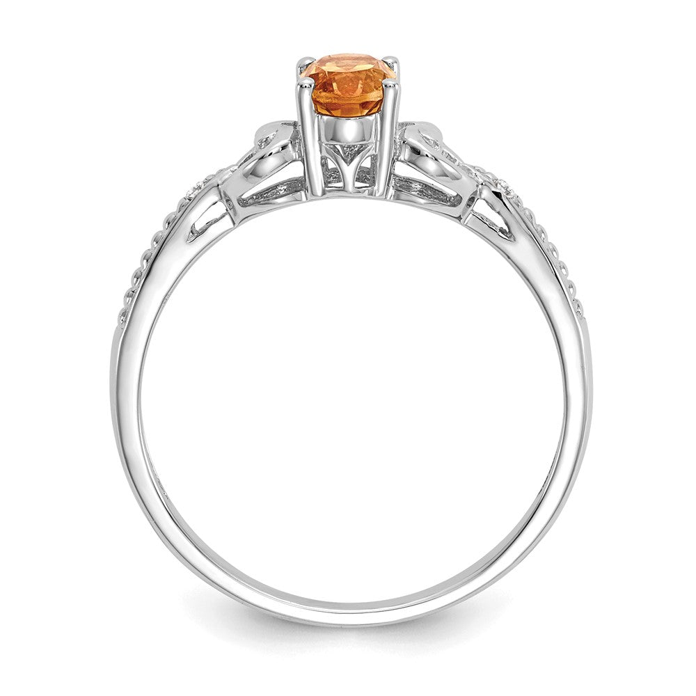 10k White Gold 6x4mm Oval November/ Citrine and Diamond Ring