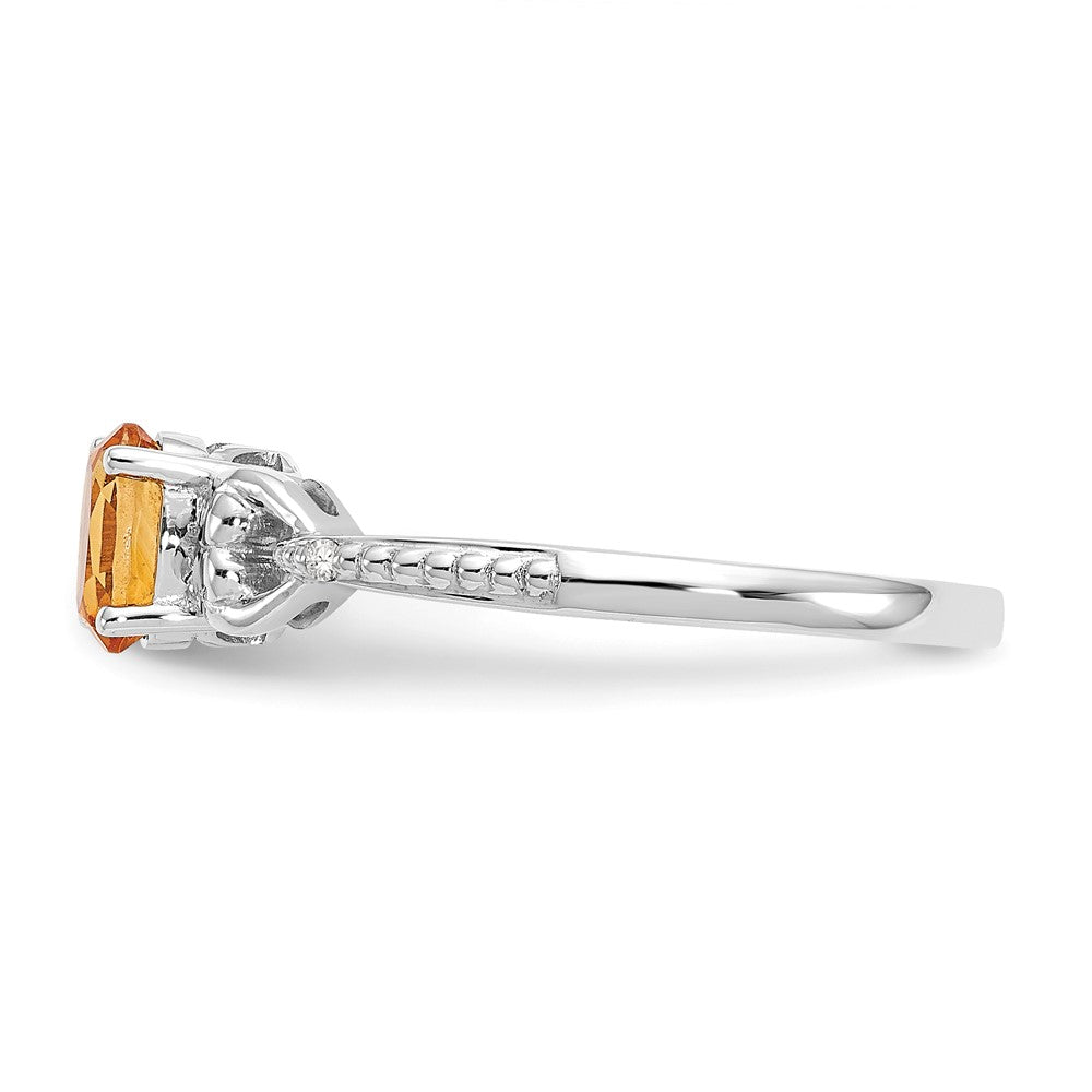 10k White Gold 6x4mm Oval November/ Citrine and Diamond Ring