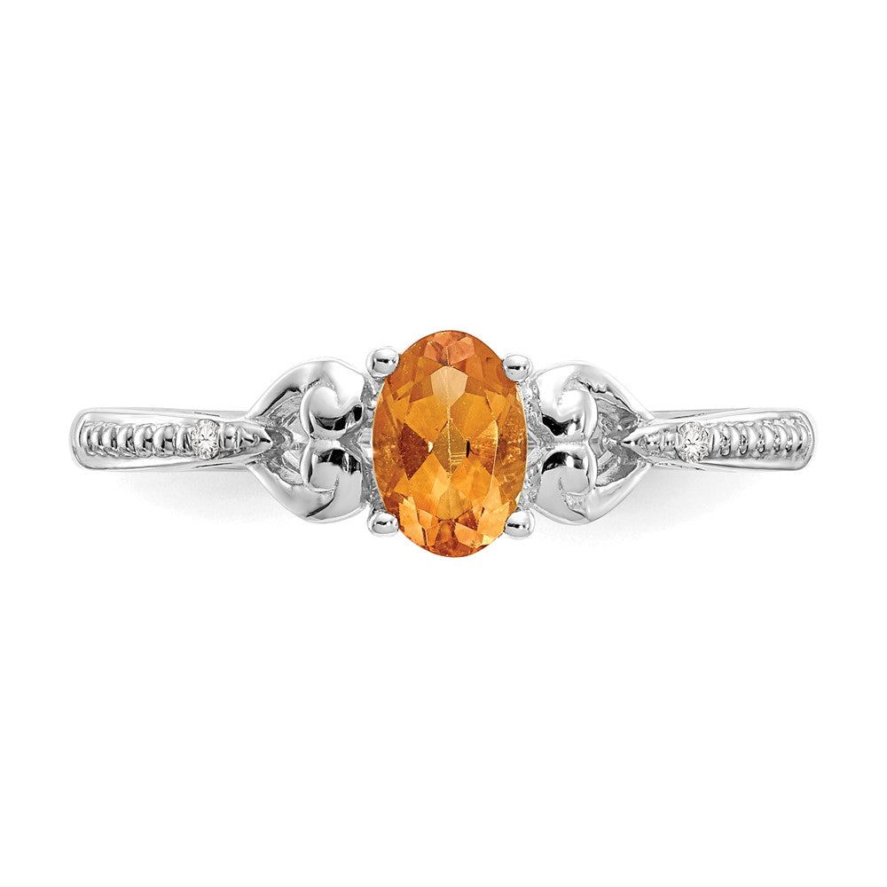 10k White Gold 6x4mm Oval November/ Citrine and Diamond Ring