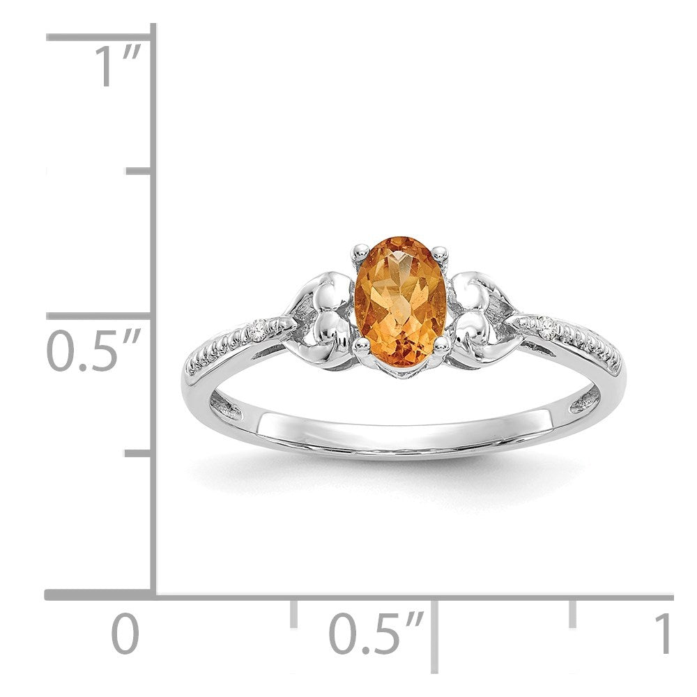 10k White Gold 6x4mm Oval November/ Citrine and Diamond Ring