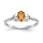 10k White Gold 6x4mm Oval November/ Citrine and Diamond Ring