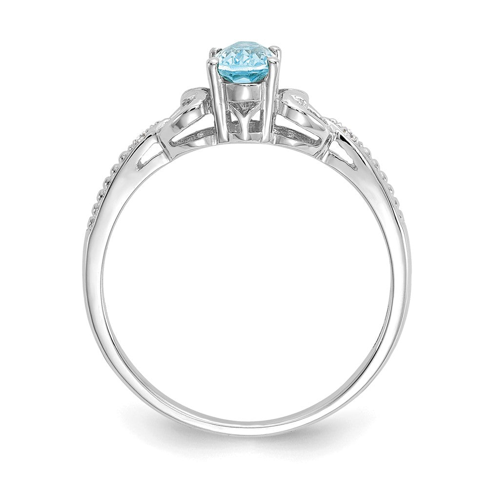 10k White Gold 6x4mm Oval December/ Swiss Blue Topaz and Diamond Ring