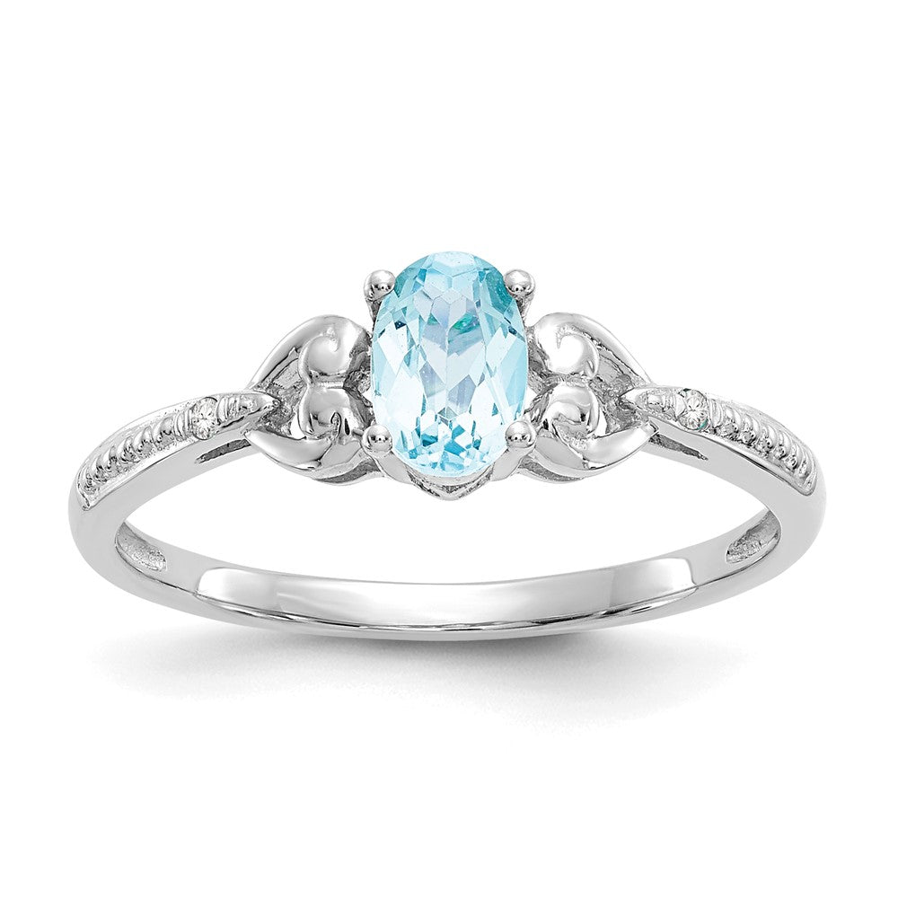 10k White Gold 6x4mm Oval December/ Swiss Blue Topaz and Diamond Ring