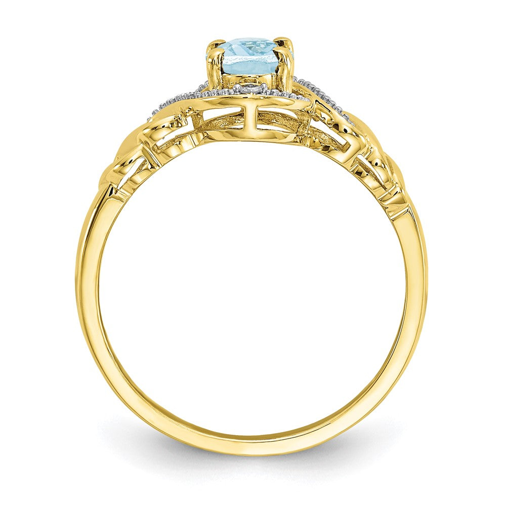 10k 7x5mm Oval March/ Aquamarine and Diamond Ring