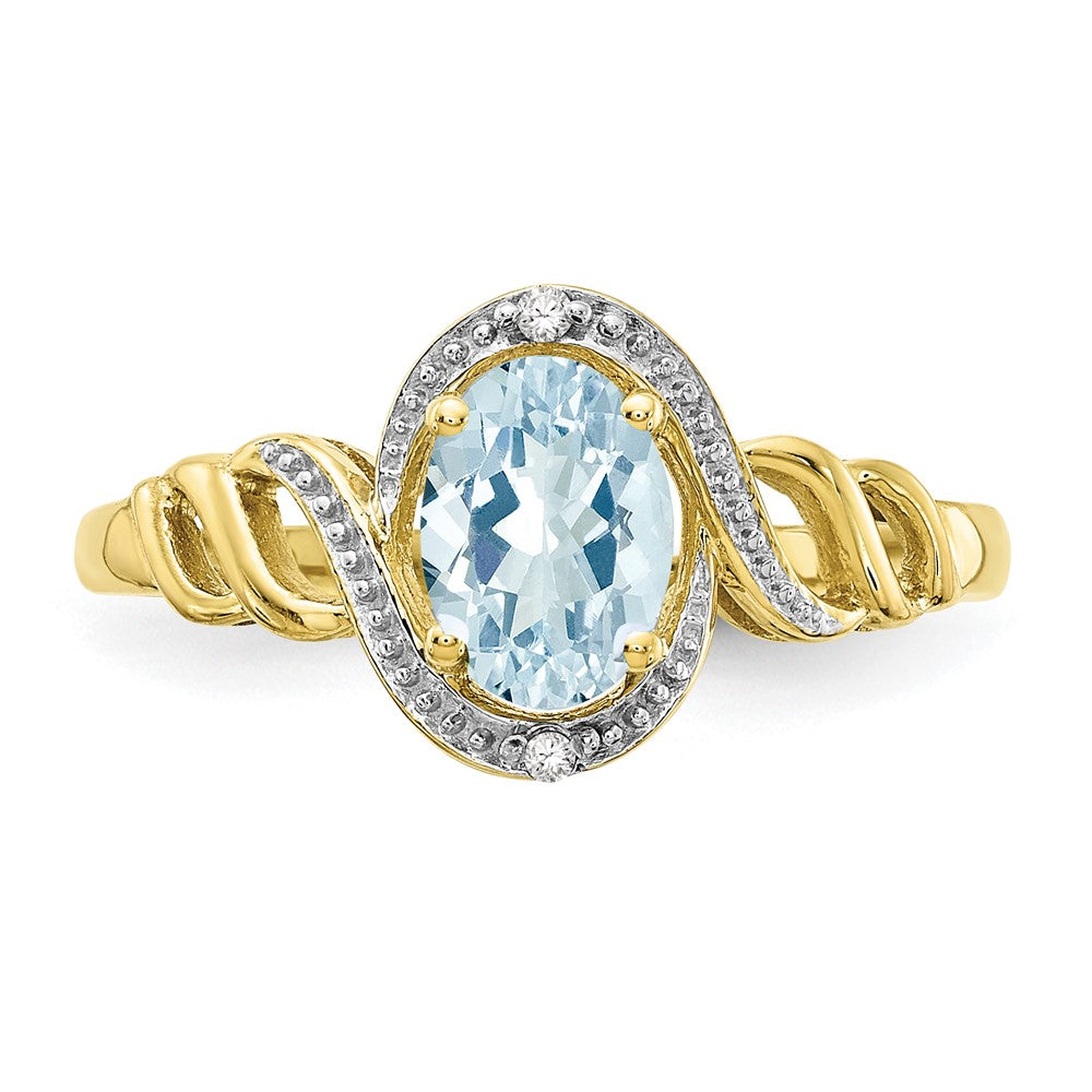 10k 7x5mm Oval March/ Aquamarine and Diamond Ring