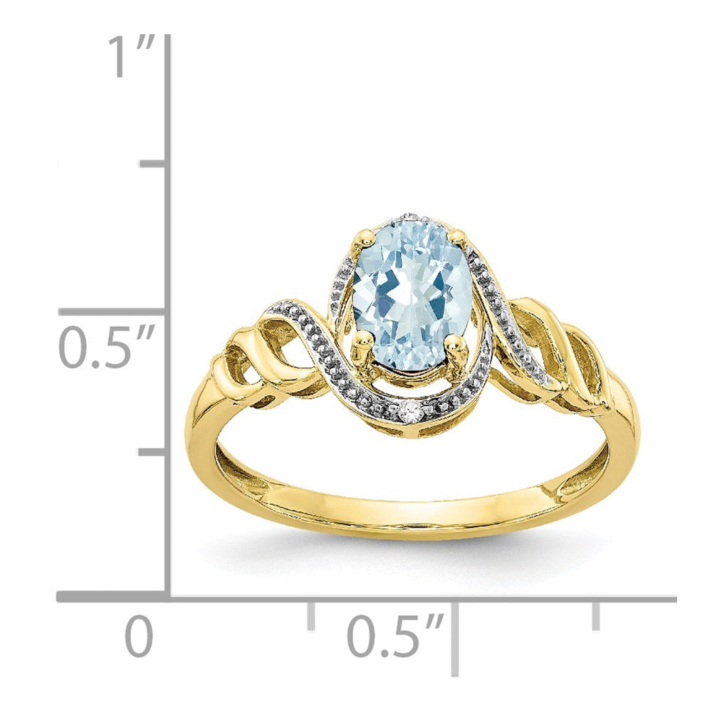 10k 7x5mm Oval March/ Aquamarine and Diamond Ring