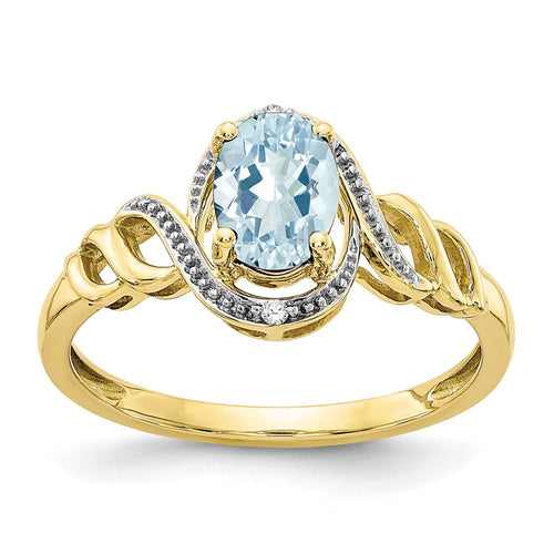 10k 7x5mm Oval March/ Aquamarine and Diamond Ring