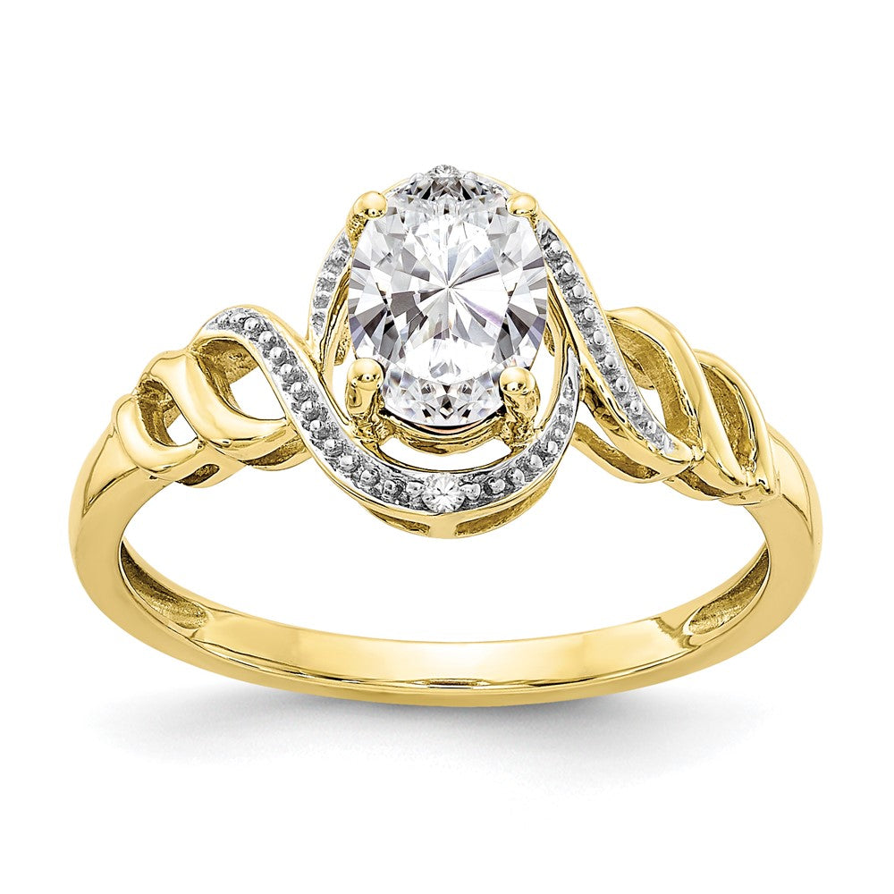 10k 7x5mm Oval April/ White Topaz and Diamond Ring