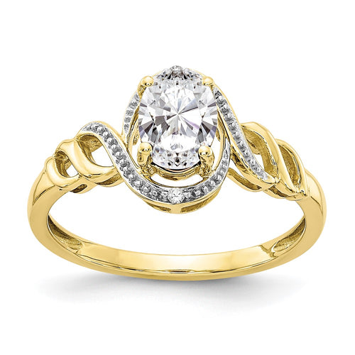 10k 7x5mm Oval April/ White Topaz and Diamond Ring