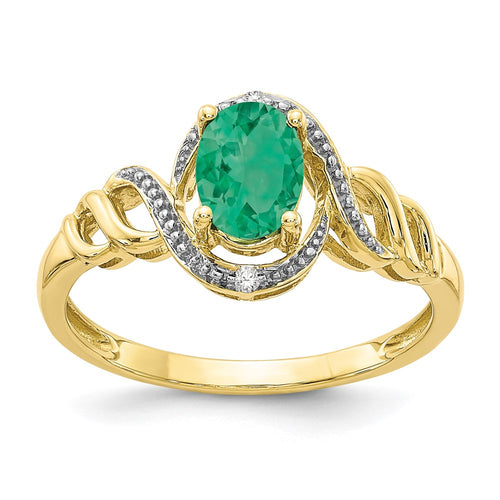 10k 7x5mm Oval May/ Emerald and Diamond Ring