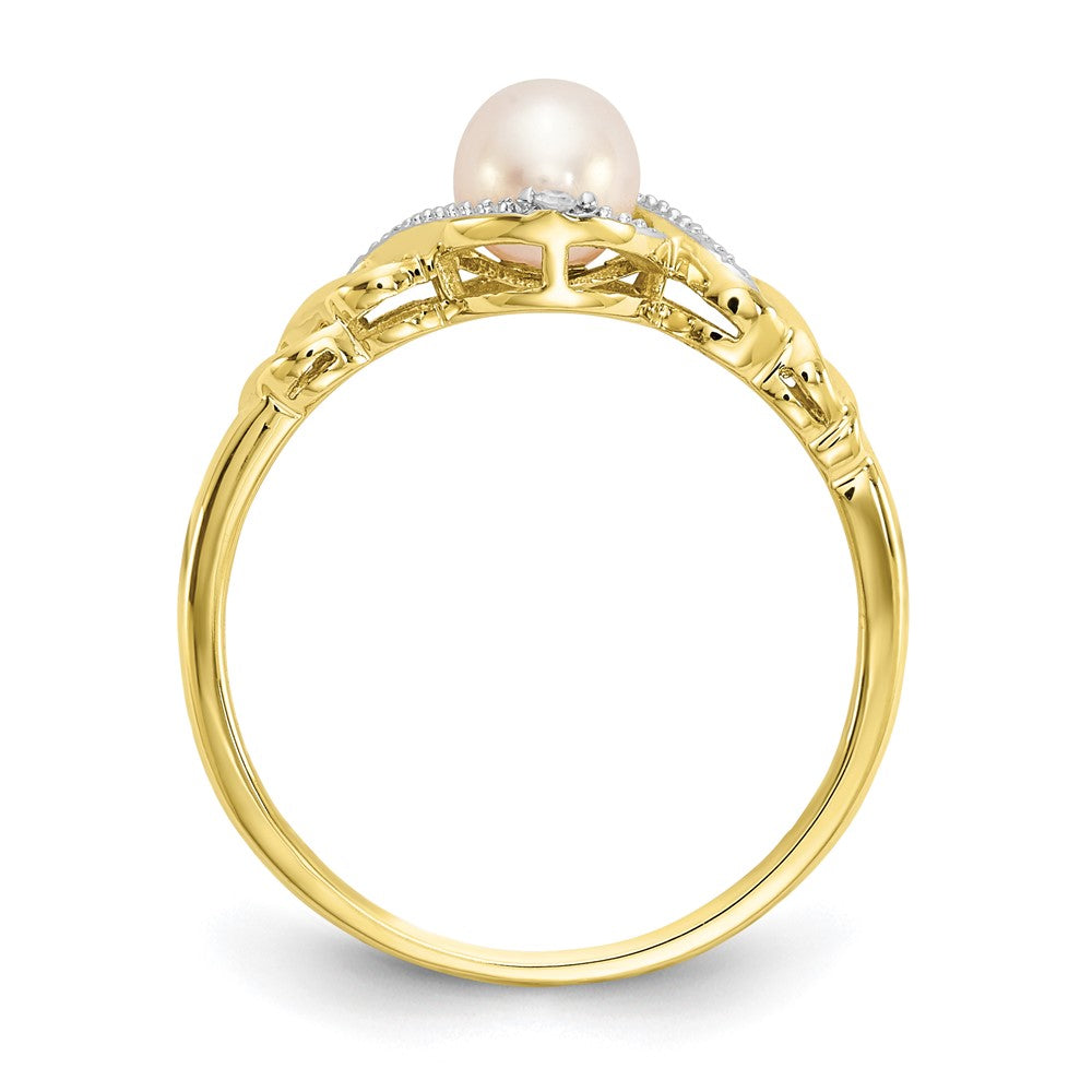 10K 5.5mm June/ Freshwater Cultured Pearl and Diamond Ring