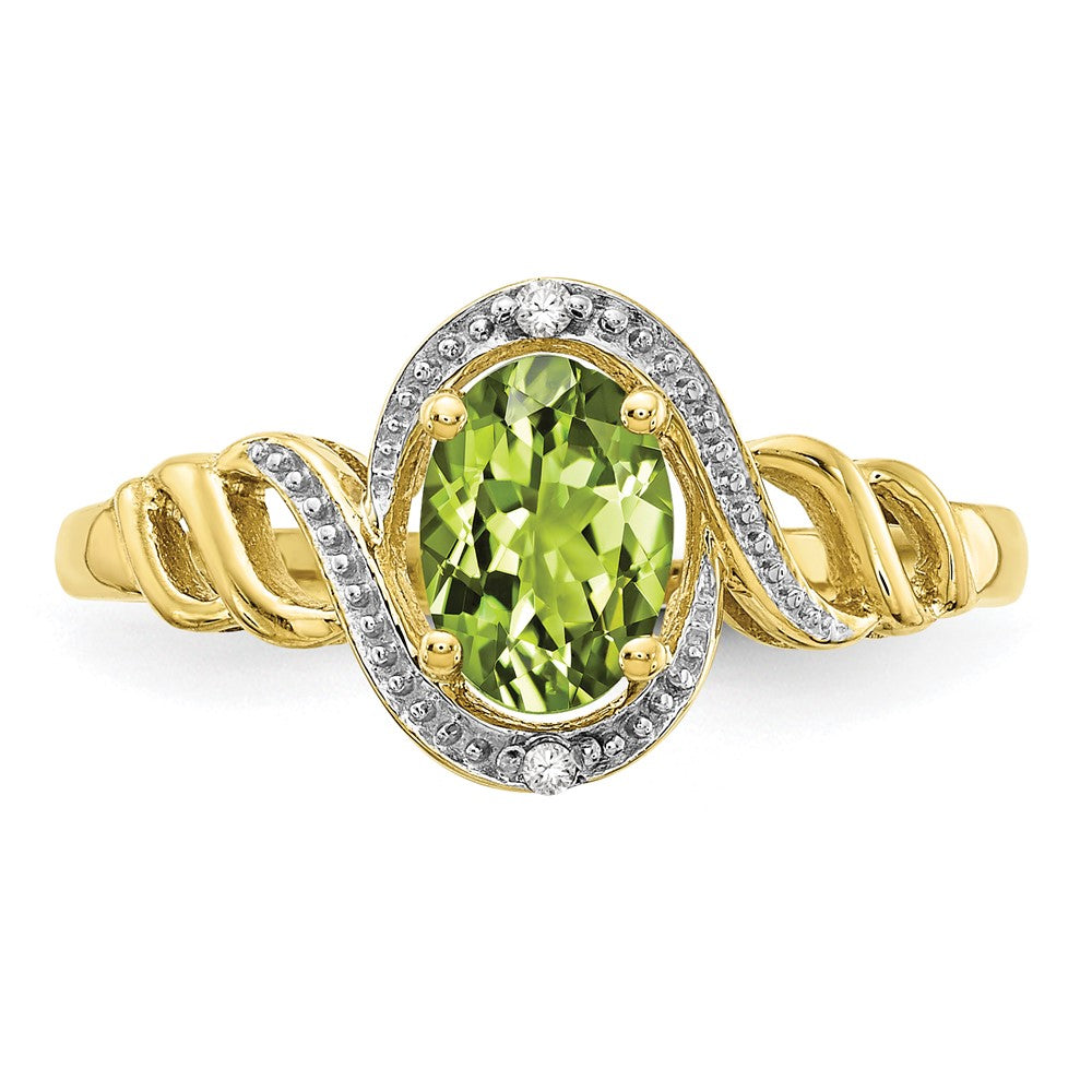 10k 7x5mm Oval August/ Peridot and Diamond Ring
